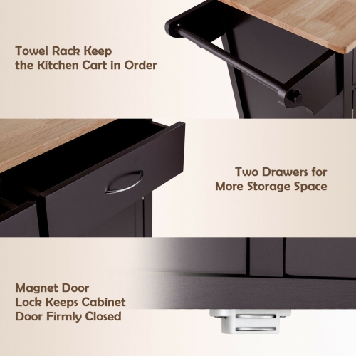 Costway Rolling Kitchen Cart Island Wood Top Storage Trolley Cabinet Utility Modern
