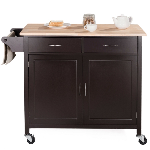 Costway Rolling Kitchen Cart Island Wood Top Storage Trolley Cabinet Utility Modern