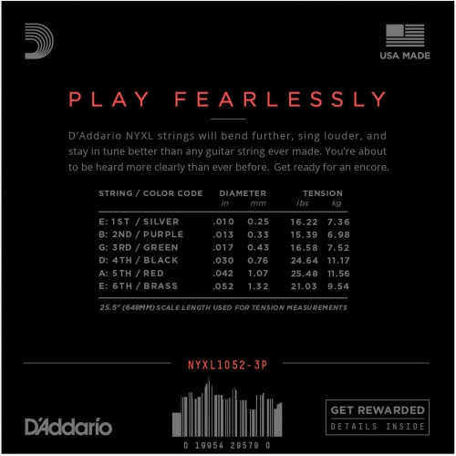 Cordes de guitare électrique 10-52 NYXL d’Addario - Paquet de 3