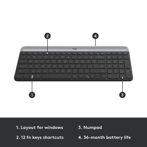 Ensemble avec clavier mince et souris optique sans fil MK 470 de Logitech - Noir