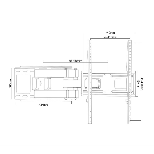 26"-55" Full-motion TV Wall Mount Heavy Duty Load Bearing up to 88 Lbs , Max VESA 600 and Fits 12"/16" Wall Wood Studs