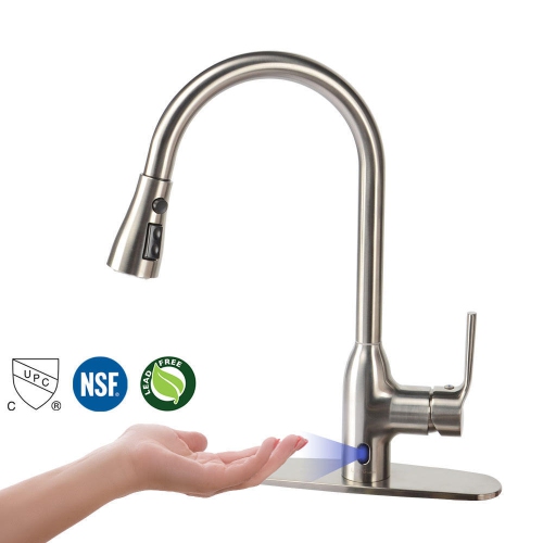 360 degree swivel Touchless Motion Sense Kitchen Sink Faucet with Pull Down Sprayer, Brushed Nickel - LIVINGbasics®