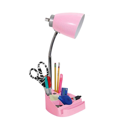 Gooseneck Organizer Desk Lamp with iPad Tablet Stand Book Holder and USB port, Pink