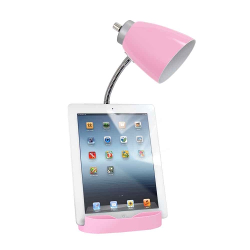 Gooseneck Organizer Desk Lamp with iPad Tablet Stand Book Holder and USB port, Pink