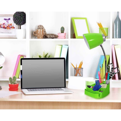 Gooseneck Organizer Desk Lamp with iPad Tablet Stand Book Holder and USB port, Green