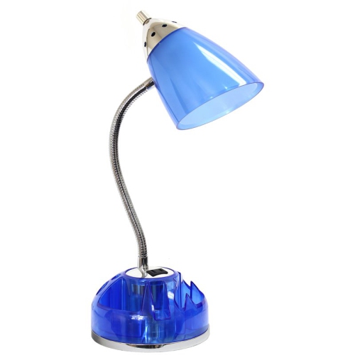 LimeLights Plastic Flossy Organizer Desk Lamp w/ Power Outlet in Clear Blue