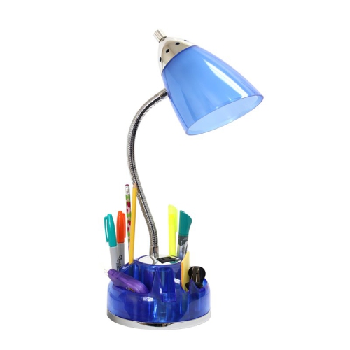 LimeLights Plastic Flossy Organizer Desk Lamp w/ Power Outlet in Clear Blue