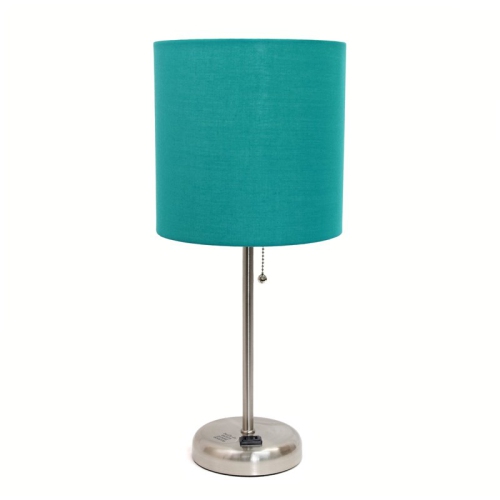 LimelLights – Lampe en métal argenté avec prise électrique et abat-jour sarcelle