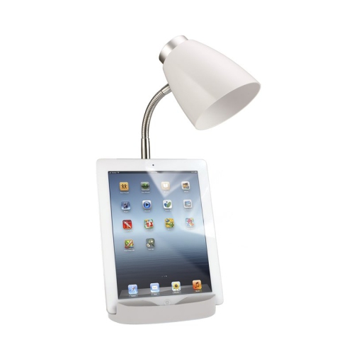 White Gooseneck Organizer Desk Lamp with iPad Stand or Book Holder