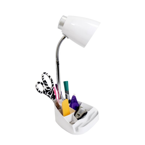 White Gooseneck Organizer Desk Lamp with iPad Stand or Book Holder