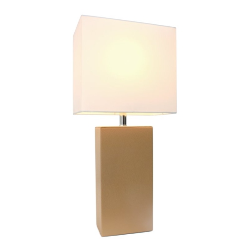 Elegant Designs Leather Table Lamp in Beige with White Shade