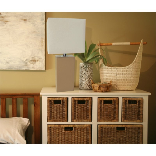 Elegant Designs Leather Table Lamp in Beige with White Shade