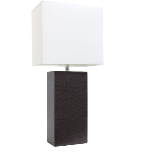 Elegant Designs Leather Table Lamp in Espresso with White Shade