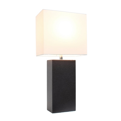 Elegant Designs Leather Table Lamp in Espresso with White Shade
