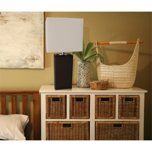 Elegant Designs Leather Table Lamp in Espresso with White Shade