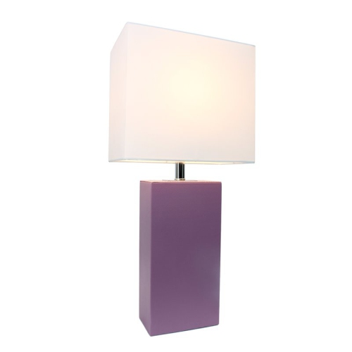 Elegant Designs Leather Table Lamp in Purple with White Shade