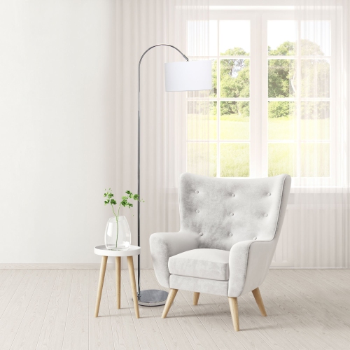 Arched Brushed Nickel Floor Lamp, White Shade