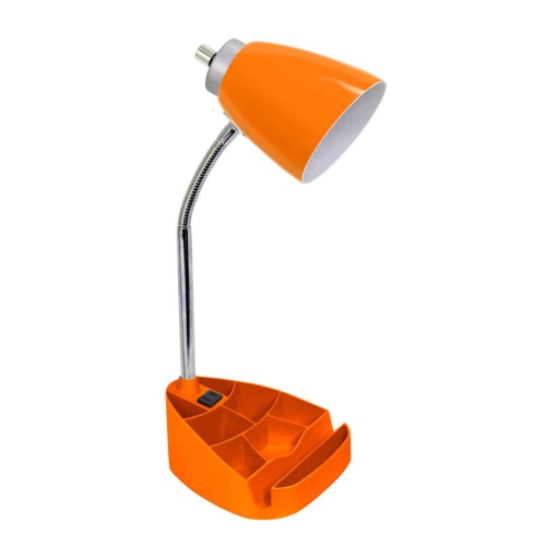 Gooseneck Organizer Desk Lamp with iPad Tablet Stand Book Holder and Charging Outlet, Orange