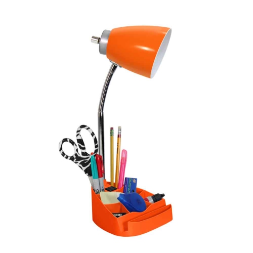 Gooseneck Organizer Desk Lamp with iPad Tablet Stand Book Holder and Charging Outlet, Orange