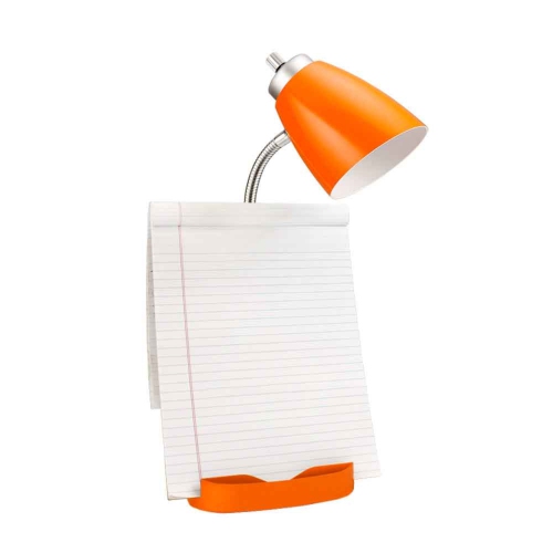 Gooseneck Organizer Desk Lamp with iPad Tablet Stand Book Holder and Charging Outlet, Orange