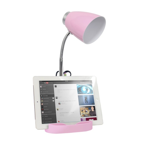 Pink Gooseneck Organizer Desk Lamp with iPad Stand or Book Holder