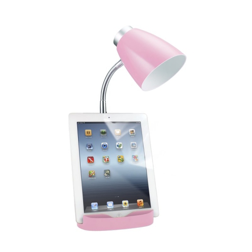 Pink Gooseneck Organizer Desk Lamp with iPad Stand or Book Holder