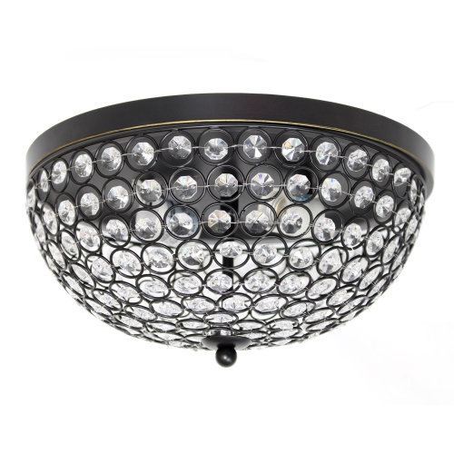 ELEGANT DESIGNS 2 Light Decorative Elipse Crystal Flush Mount Ceiling Light, Restoration Bronze