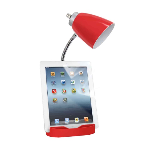 Gooseneck Organizer Desk Lamp with iPad Tablet Stand Book Holder - Red