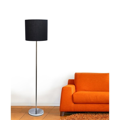 Simple Designs Metal Floor Lamp w/ Foot Switch in Nickel with White Shade