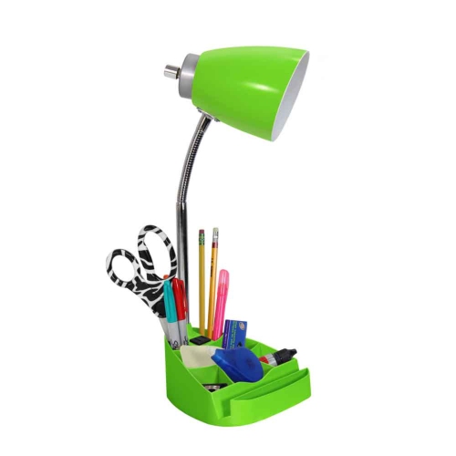 Gooseneck Organizer Desk Lamp with iPad Tablet Stand Book Holder and Charging Outlet - Green
