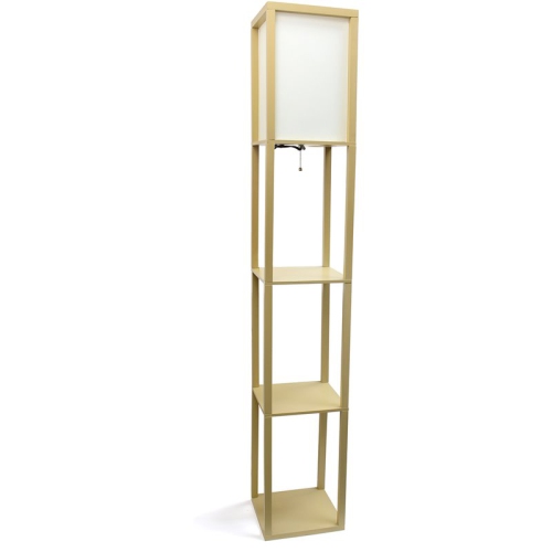 Simple Designs Wood Etagere Shelving Floor Lamp in Tan with Cream Shade