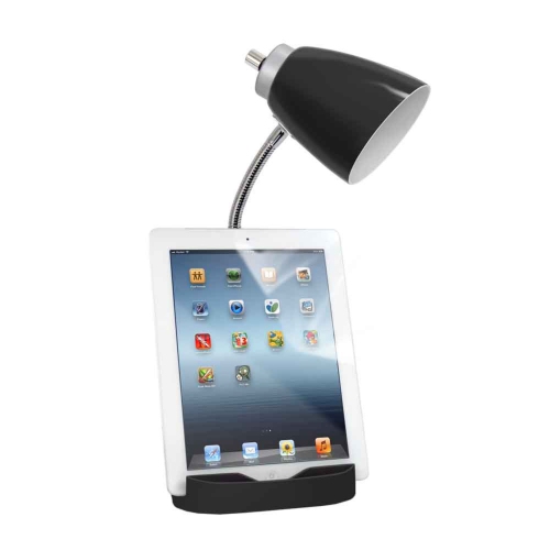 Gooseneck Organizer Desk Lamp with iPad Tablet Stand Book Holder and USB port - Black