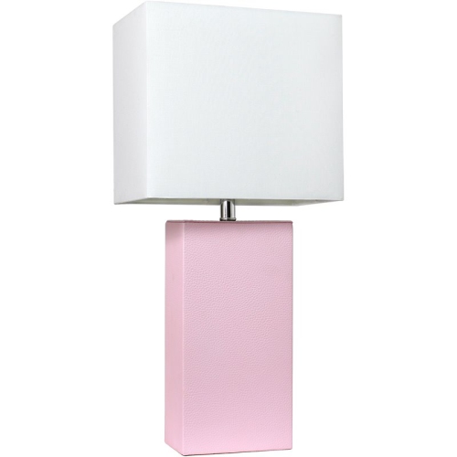 Elegant Designs Leather Table Lamp in Blush Pink with White Shade