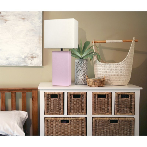 Elegant Designs Leather Table Lamp in Blush Pink with White Shade