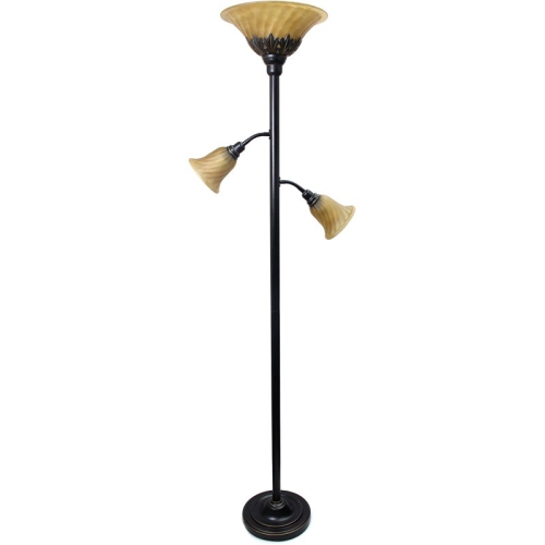 Elegant Designs Metal 3 Light Floor Lamp in Restoration Bronze with Cream Shades