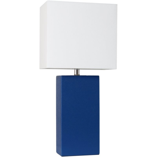 Elegant Designs Leather Table Lamp in Blue with White Shade