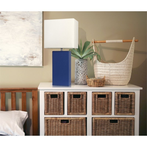 Elegant Designs Leather Table Lamp in Blue with White Shade