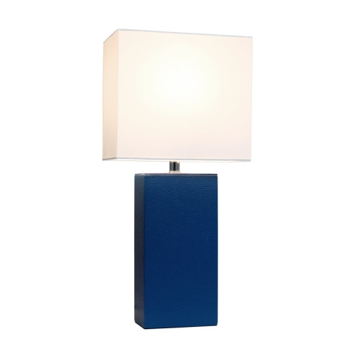 Elegant Designs Leather Table Lamp in Blue with White Shade