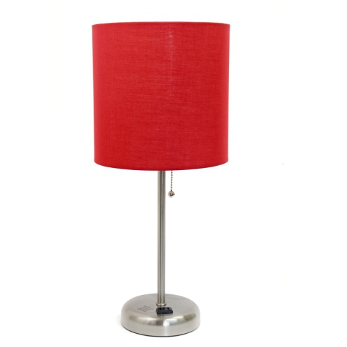 LimelLights – Lampe en métal argenté avec prise de courant et abat-jour rouge