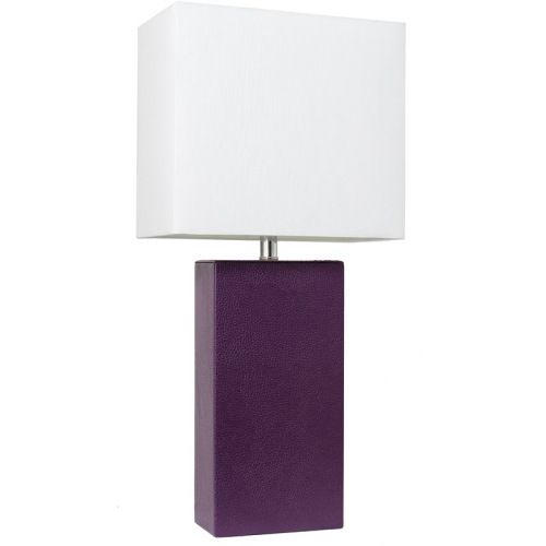 Elegant Designs Leather Table Lamp in Eggplant with White Shade
