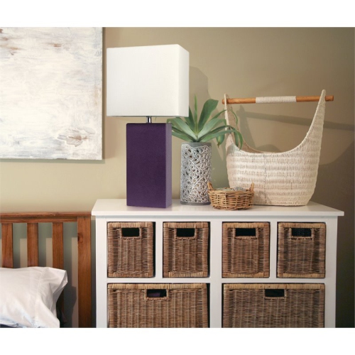 Elegant Designs Leather Table Lamp in Eggplant with White Shade