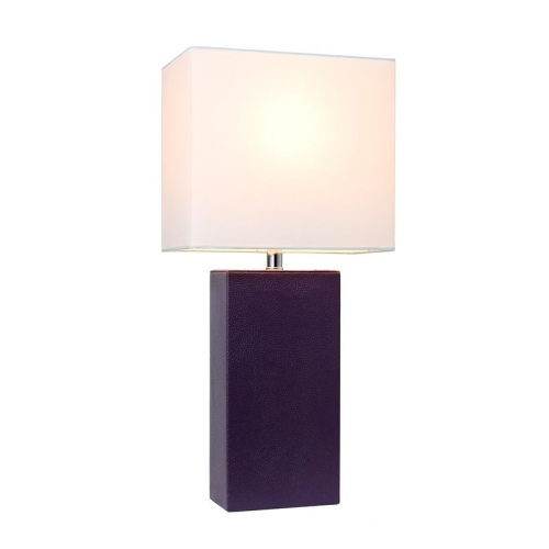 Elegant Designs Leather Table Lamp in Eggplant with White Shade