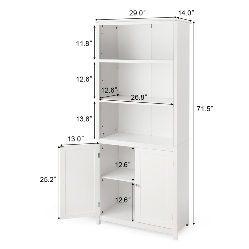 Costway Bookcase Shelving Storage Wooden Cabinet Unit Standing Bookcase W/Doors