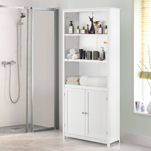 Costway Bookcase Shelving Storage Wooden Cabinet Unit Standing Bookcase W/Doors