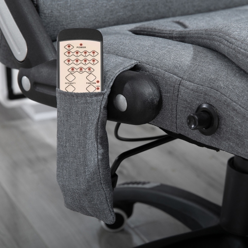 Vinsetto – Fauteuil de bureau de massage avec vibration 6 points, fauteuil de direction inclinable en lin, dossier haut, roulettes pivotantes, gris