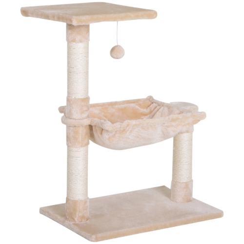 PAWHUT  " 27.5"" Cat Tree Tower Kitten House Condo Furniture Hammock Bed With Natural Sisal Scratching Post Teasing Toy, Beige"