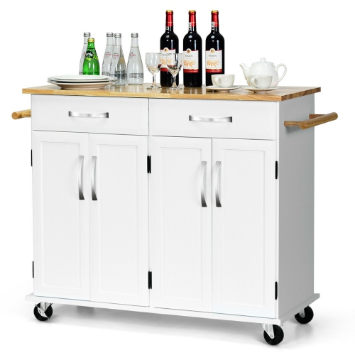 Costway Kitchen Trolley Island Utility Cart Wood Top Rolling Storage Cabinet Drawers