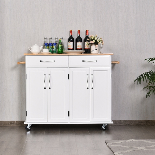 Costway Kitchen Trolley Island Utility Cart Wood Top Rolling Storage Cabinet Drawers