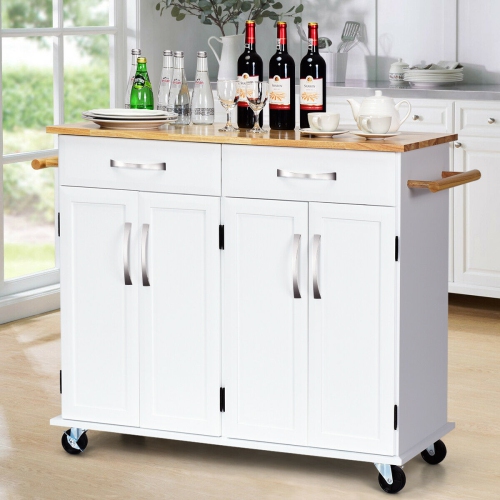 Costway Kitchen Trolley Island Utility Cart Wood Top Rolling Storage Cabinet Drawers