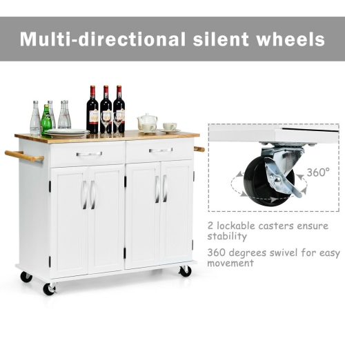 Costway Kitchen Trolley Island Utility Cart Wood Top Rolling Storage Cabinet Drawers